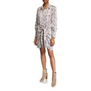 Cinq A Sept Gaby Tie-Front Snake Python Long Sleeve Shirt Dress Size 2